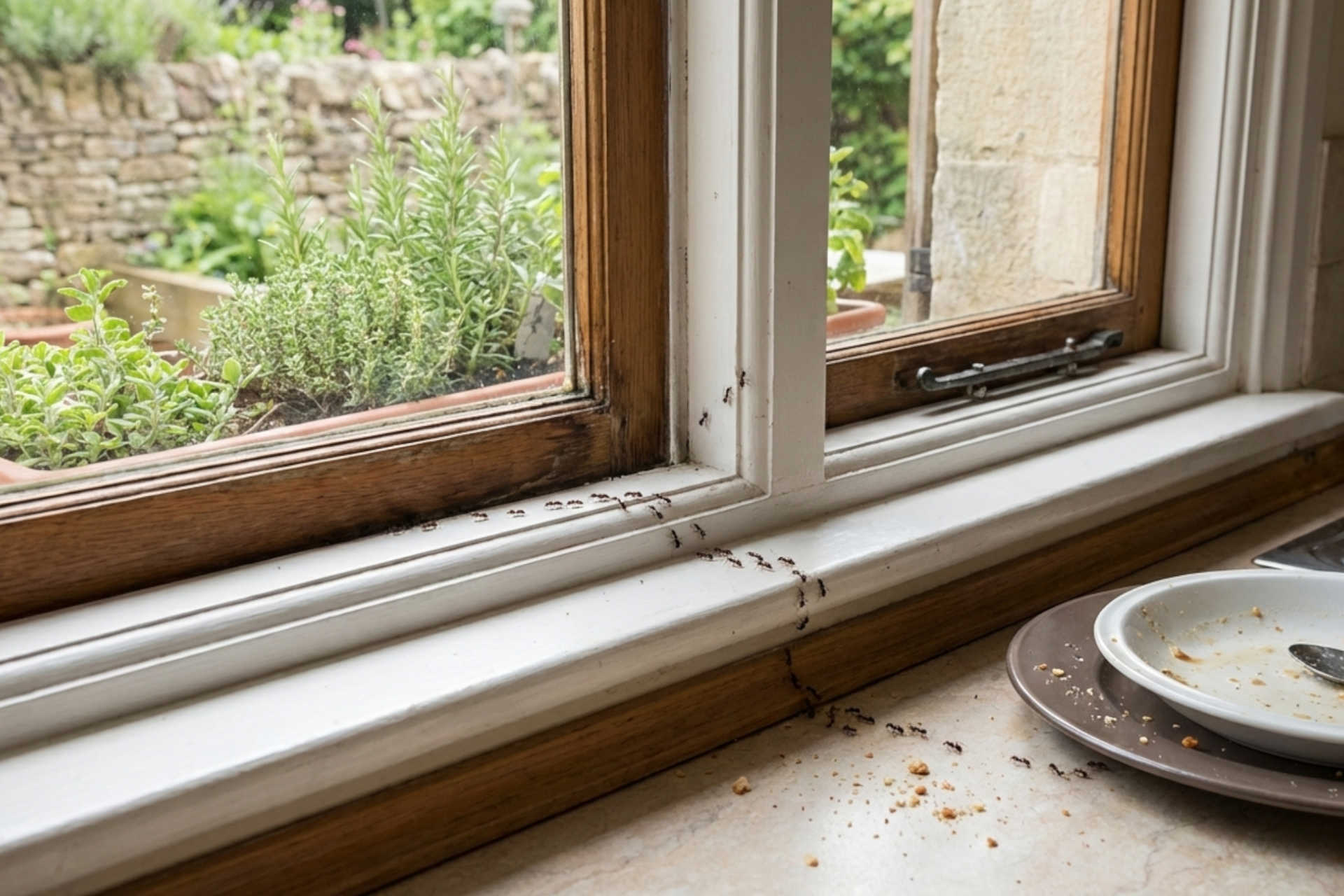 Ameisen kommen durch Künchenfenster in die Wohnung